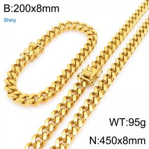 450cm Stainless Steel Set  Cuban Chain Shiny Gold Color - KS227141-ZLY