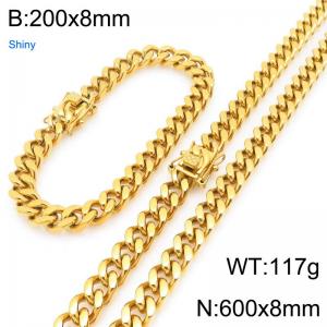 600cm Stainless Steel Set  Cuban Chain Shiny Gold Color - KS227144-ZLY