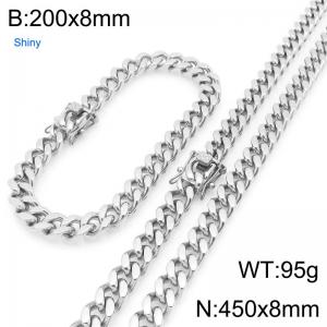 450cm Stainless Steel Set  Cuban Chain Shiny Silver Color - KS227148-ZLY