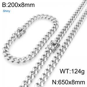 650cm Stainless Steel Set  Cuban Chain Shiny Silver Color - KS227152-ZLY