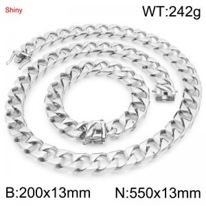 13mm Stainless Steel 55cm Necklace&Bracelet Cuban Chain Set - KS227398-ZLY