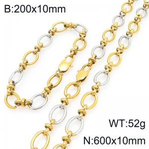 Fashion stainless steel 200 × 10mm&600 × 10mm oval 8-shaped spliced chain Japanese buckle charm gold&silver set - KS228119-Z