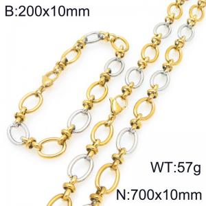 Fashion stainless steel 200 × 10mm&700 × 10mm oval 8-shaped spliced chain lobster buckle charm gold&silver set - KS228128-Z