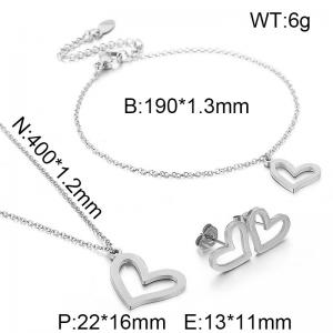 Cut hollow sweet heart women's bracelet necklace earrings 3-piece set - KS228134-KLX