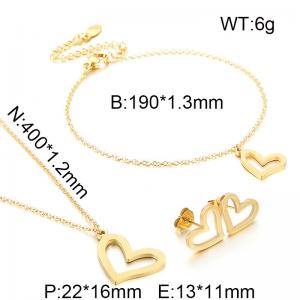 Cut hollow sweet heart women's bracelet necklace earrings 3-piece set - KS228135-KLX