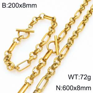Stainless steel fashionable and personalized OT buckle interlocking long round pearl bracelet and necklace two-piece set - KS228149-Z