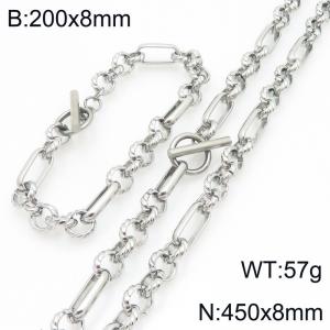 Stainless steel fashionable and personalized OT buckle interlocking long round pearl bracelet and necklace two-piece set - KS228150-Z
