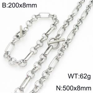 Stainless steel fashionable and personalized OT buckle interlocking long round pearl bracelet and necklace two-piece set - KS228151-Z