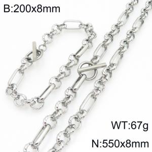 Stainless steel fashionable and personalized OT buckle interlocking long round pearl bracelet and necklace two-piece set - KS228152-Z