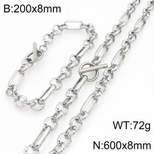 Stainless steel fashionable and personalized OT buckle interlocking long round pearl bracelet and necklace two-piece set - KS228153-Z