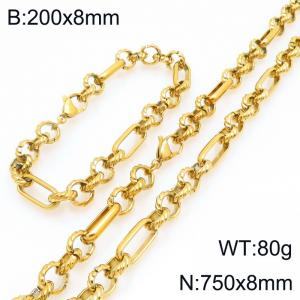 Stainless steel fashionable and personalized oblong pearl bracelet and necklace two-piece set - KS228160-Z