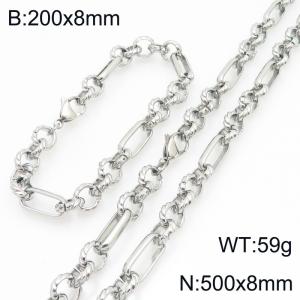 Stainless steel fashionable and personalized oblong pearl bracelet and necklace two-piece set - KS228162-Z