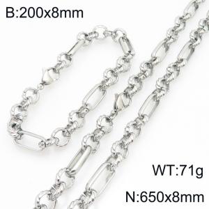 Stainless steel fashionable and personalized oblong pearl bracelet and necklace two-piece set - KS228165-Z