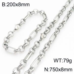 Stainless steel fashionable and personalized oblong pearl bracelet and necklace two-piece set - KS228167-Z