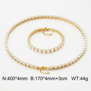 tainless steel tennis bracelet necklace with gemstones Tennis Chain Jewelry Set - KS228803-CALY