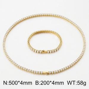 tainless steel tennis bracelet necklace with gemstones Tennis Chain Jewelry Set - KS228804-CALY