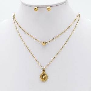 Stainless steel necklace earring two-piece set suitable for women's daily wear - KS229895-TJG