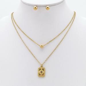 Stainless steel necklace earring two-piece set suitable for women's daily wear - KS229905-TJG