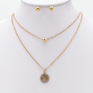 Stainless steel necklace earring two-piece set suitable for women's daily wear - KS229937-TJG