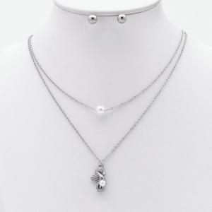 Stainless steel necklace earring two-piece set suitable for women's daily wear - KS229947-TJG