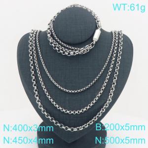Stainless Steel Chain Bracelet and Necklace Jewelry Set - KS230286-Z