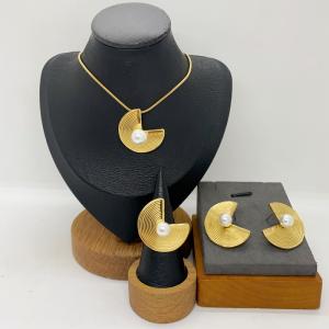 Women's Stainless Steel Fashion Jewelry Pendant Ring Earrings Set of Three - KS231284-LX