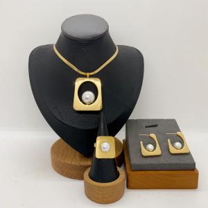 Women's Stainless Steel Fashion Jewelry Pendant Ring Earrings Set of Three - KS231291-LX