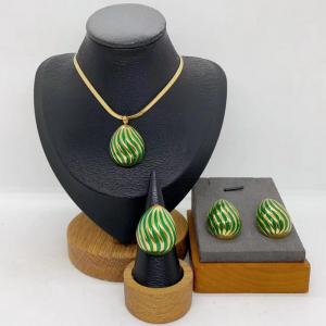 Women's Stainless Steel Fashion Jewelry Pendant Ring Earrings Set of Three - KS231304-LX