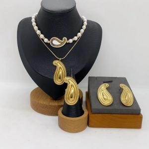 Women's Stainless Steel Fashion Jewelry Pendant Ring Earrings Set of Three - KS231312-LX