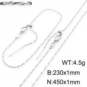 Fashionable and trendy stainless steel simple plain chain adjustable bracelet necklace two-piece set - KS231323-Z
