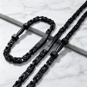 Stainless Steel Byzantine Chain Jewelry Set for Men, Heavy Square Link Necklace & Bracelet Kit with Secure Lock Clasp Male Gift Jewelry - KS232538-KFC