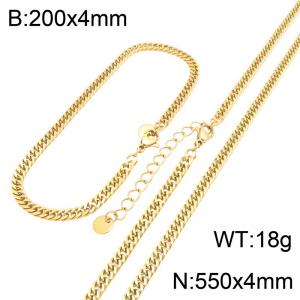 Gold Plated Stainless Steel Cuban Link Chain Jewelry Set, 4mm Curb Chain Necklace and Bracelet Set with Adjustable Extension Chain, Waterproof Non Tarnish Fashion Jewelry Gift for Men Women - KS232735-GC