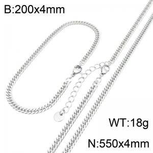Stainless Steel Cuban Link Chain Jewelry Set, 4mm Curb Chain Necklace and Bracelet Set with Adjustable Extension Chain, Waterproof Non Tarnish Fashion Jewelry Gift for Men Women - KS232736-GC