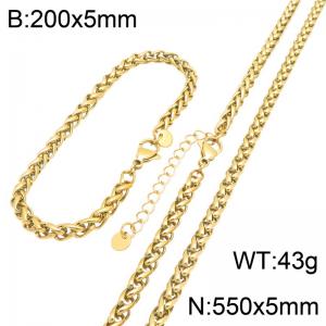 Gold Plated Stainless Steel Cuban Link Chain Jewelry Set, 5mm Curb Chain Necklace and Bracelet Set with Adjustable Extension Chain, Waterproof Non Tarnish Fashion Jewelry Gift for Men Women - KS232737-GC