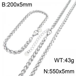 Stainless Steel Cuban Link Chain Jewelry Set, 5mm Curb Chain Necklace and Bracelet Set with Adjustable Extension Chain, Waterproof Non Tarnish Fashion Jewelry Gift for Men Women - KS232738-GC