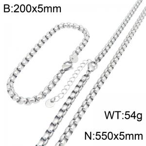 Stainless Steel Box Chain Jewelry Set, 5mm Square Box Link Necklace and Bracelet Set with Adjustable Extension Chain, Waterproof Non Tarnish Fashion Jewelry Gift for Men Women - KS232740-GC