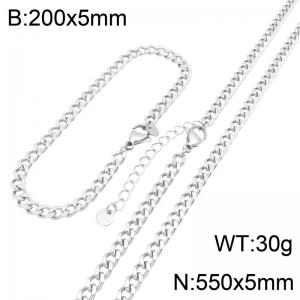 Stainless Steel Figaro Chain Jewelry Set, 5mm Figaro Link Necklace and Bracelet Set with Adjustable Extension Chain, Waterproof Non Tarnish Fashion Jewelry Gift for Men Women - KS232742-GC