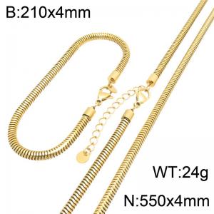 Gold Plated Stainless Steel Snake Chain Jewelry Set, 4mm Flexible Round Snake Link Necklace and Bracelet Set with Adjustable Extension Chain, Waterproof Non Tarnish Fashion Jewelry Gift for Men Women - KS232743-GC