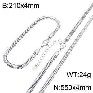 Stainless Steel Snake Chain Jewelry Set, 4mm Flexible Round Snake Link Necklace and Bracelet Set with Adjustable Extension Chain, Waterproof Non Tarnish Fashion Jewelry Gift for Men Women - KS232744-GC