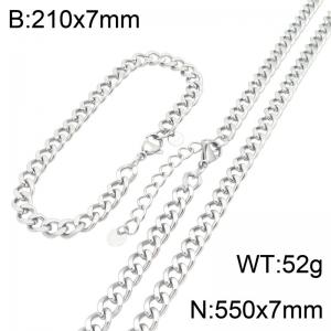 Stainless Steel Cuban Link Chain Jewelry Set, 7mm Curb Chain Necklace and Bracelet Set with Adjustable Extension Chain, Waterproof Non Tarnish Fashion Jewelry Gift for Men Women - KS232746-GC