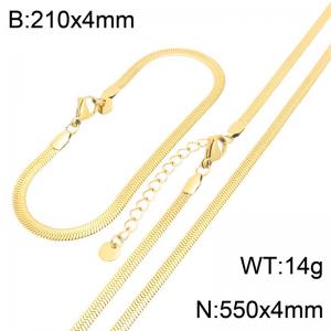 Gold Plated Stainless Steel Herringbone Chain Jewelry Set, 4mm Flat Snake Bone Necklace and Bracelet Set with Adjustable Extension Chain, Waterproof Non Tarnish Minimalist Fashion Jewelry Gift for Men Women - KS232751-GC