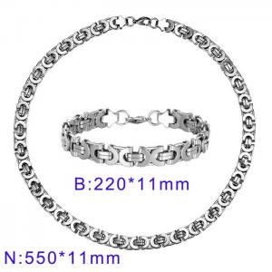 Fashion ss Jewelry Set Men's Stainless Steel Flat Chain Necklace Bracelet Set - KS5678-H