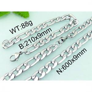 stainless steel figaro chain 3+1 NK necklace bracelet jewelry set (Most Men) - KS64854-Z