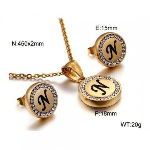Gold stainless steel zircon resin letter set N - KS80359-KC