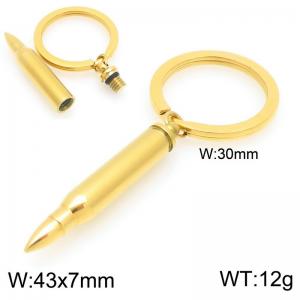 Gold Stainless Steel Bullet Charm Key Ring - KY1472-Z