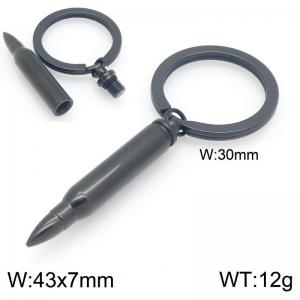 Black Stainless Steel Bullet Charm Key Ring - KY1474-Z