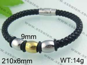 Stainless Steel Leather Bracelet   - KB40927-TXH