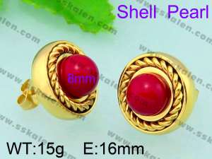 SS Shell Pearl Earrings - KE56238-Z